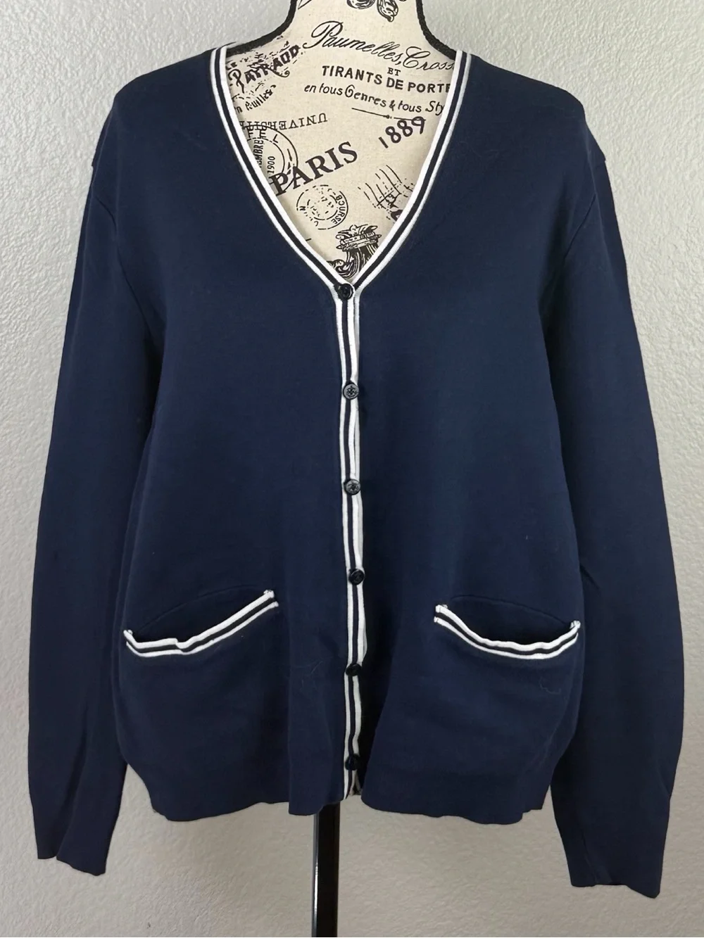 Lauren Ralph Lauren Navy V-Neck Cardigan Sweater Nautical Preppy Large